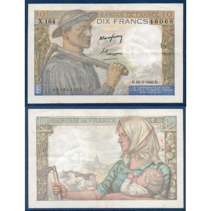 10 Francs Mineur, TTB, 10.3.1949 Billet de la banque de France 10 Francs Mineur, TTB, 10.3.1949 Billet de la banque de France