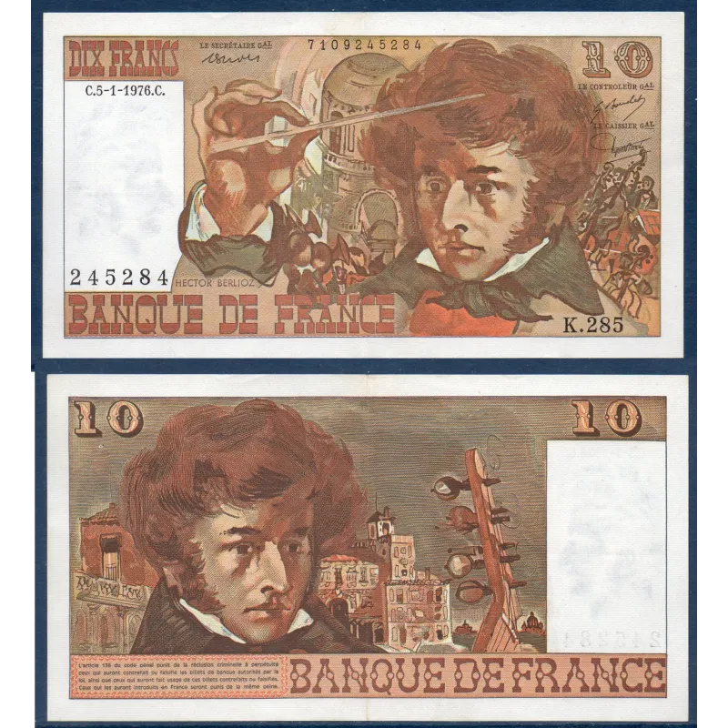 10 Francs Berlioz, TTB, 5.1.1976 Billet de la banque de France 10 Francs Berlioz, TTB, 5.1.1976 Billet de la banque de France