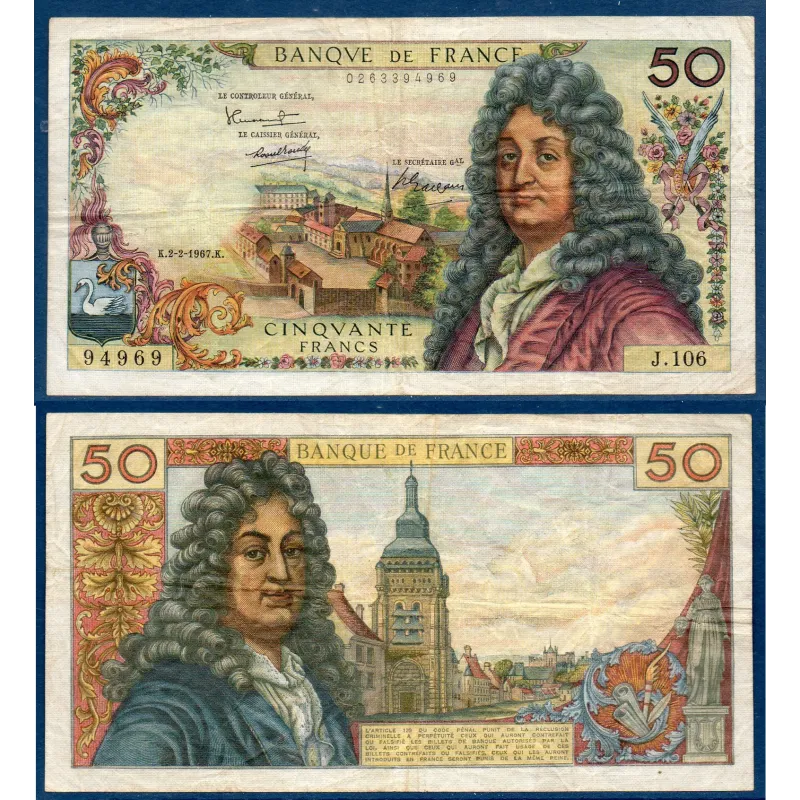 50 Francs Racine, TB, 2.2.1967 Billet de la banque de France 50 Francs Racine, TB, 2.2.1967 Billet de la banque de France