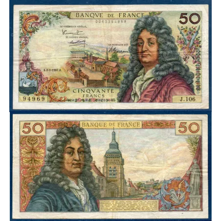 50 Francs Racine, TB, 2.2.1967 Billet de la banque de France