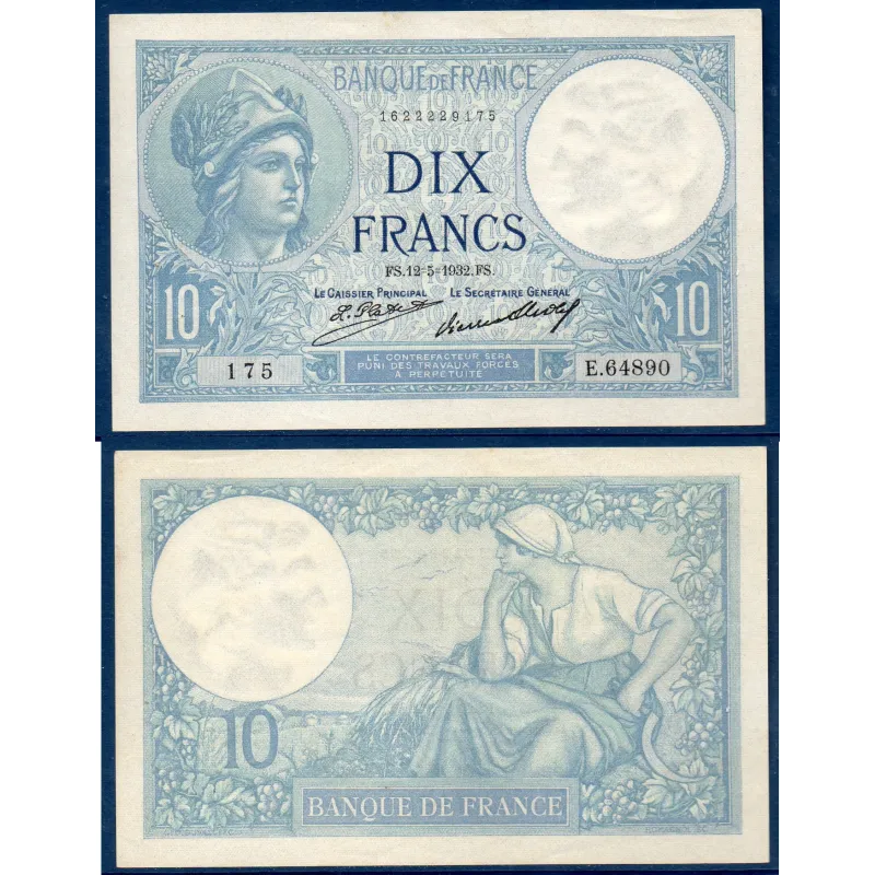 10 Francs Minerve, Sup, 12.5.1932 Billet de la banque de France