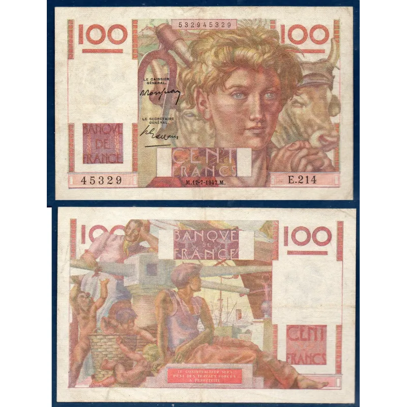 100 Francs Jeune Paysan, TB, 17.7.1947 Billet de la banque de France 100 Francs Jeune Paysan, TB, 17.7.1947 Billet de la banque de France