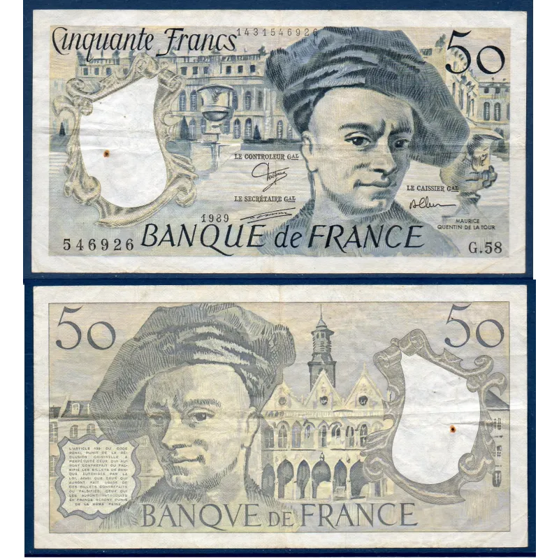50 Francs Quentin, TB, 1989 Billet de la banque de France 50 Francs Quentin, TB, 1989 Billet de la banque de France