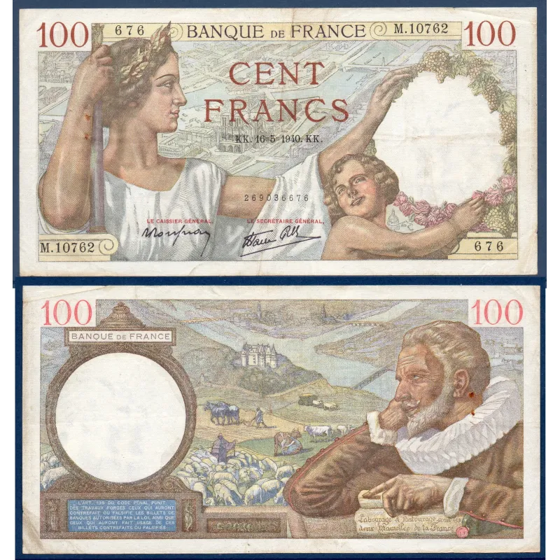 100 Francs Sully, TTB-, 16.5.1940 Billet de la banque de France 100 Francs Sully, TTB-, 16.5.1940 Billet de la banque de France