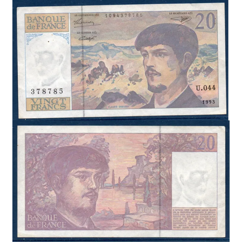 20 Francs Debussy, TTB, 1993 Billet de la banque de France 20 Francs Debussy, TTB, 1993 Billet de la banque de France
