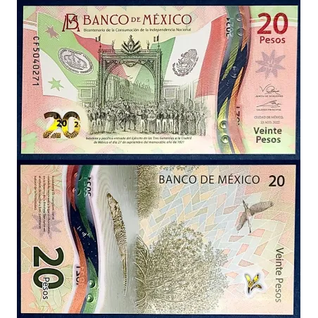 Mexique P.132f, Neuf Billet de 20 pesos 23.8.2022