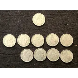 Lot de 10 pièces 10 francs Turin nickel 1945-1949