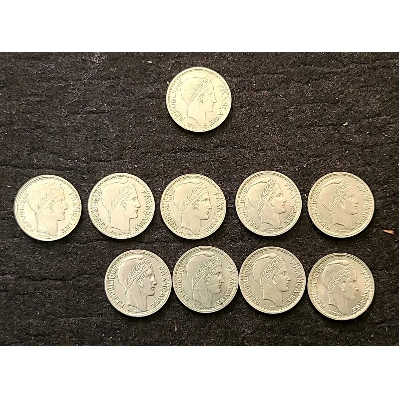 Lot de 10 pièces 10 francs Turin nickel 1945-1949 Lot de 10 pièces 10 francs Turin nickel 1945-1949