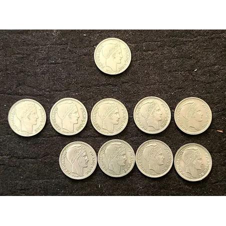 Lot de 10 pièces 10 francs Turin nickel 1945-1949