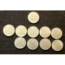 Lot de 10 pièces 10 francs Turin nickel 1945-1949