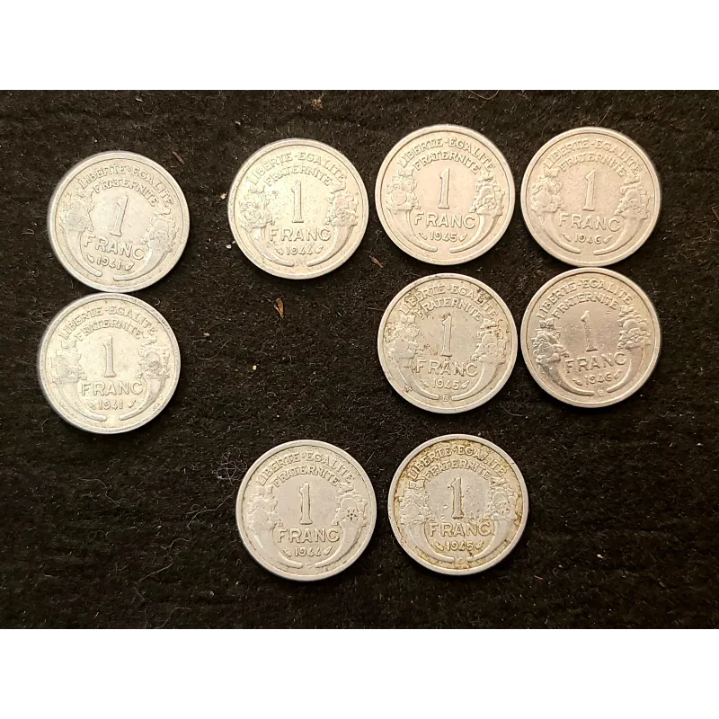 Lot complet des 22 pièces de 1 franc Morlon aluminium 1941-1958 Lot complet des 22 pièces de 1 franc Morlon aluminium 1941-1958