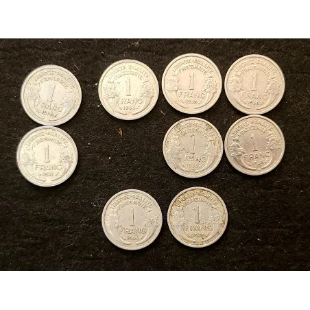 Lot complet des 22 pièces de 1 franc Morlon aluminium 1941-1958