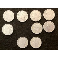 Lot complet des 22 pièces de 1 franc Morlon aluminium 1941-1958