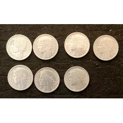 Lot complet des 22 pièces de 1 franc Morlon aluminium 1941-1958