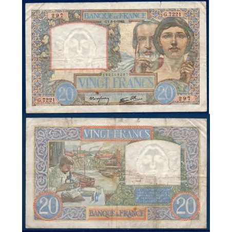 20 Francs Science et Travail, B+, 8.1.1942 Billet de la banque de France