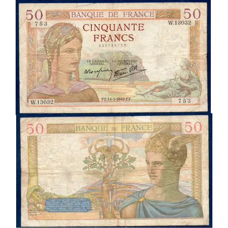 50 Francs Cérès, B, 14.3.1940 Billet de la banque de France