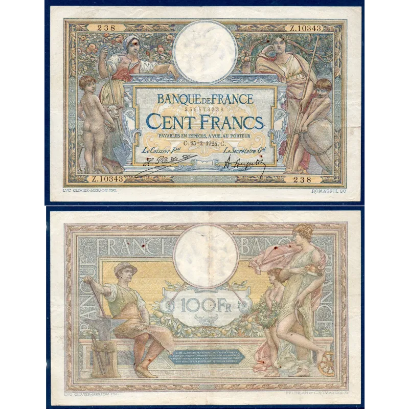 100 Francs LOM, TB, 25.2.1924 Billet de la banque de France 100 Francs LOM, TB, 25.2.1924 Billet de la banque de France