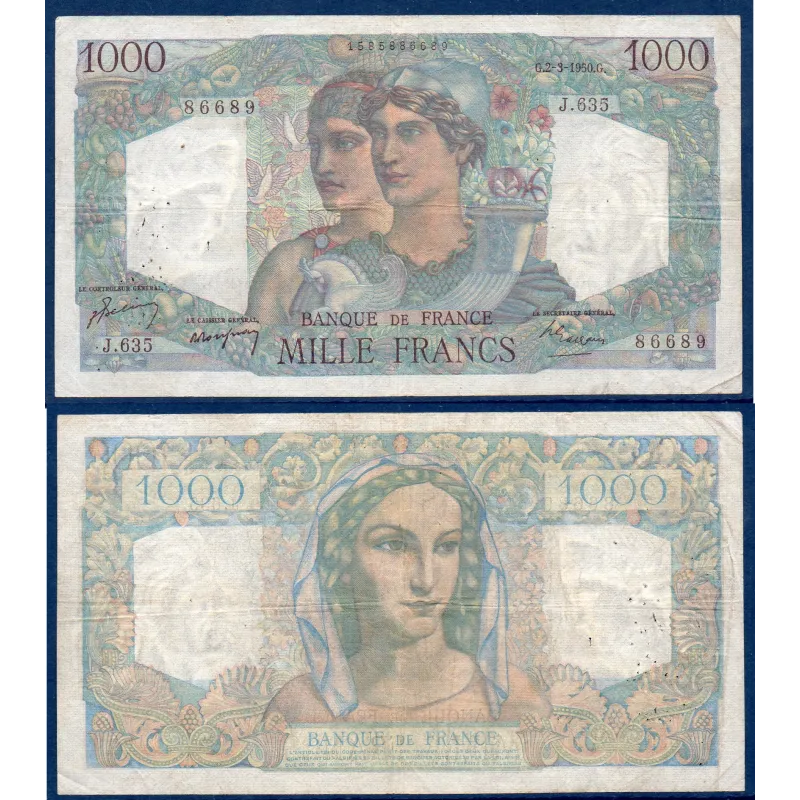 1000 Francs Minerve et Hercule, TB, 2.3.1950 Billet de la banque de France 1000 Francs Minerve et Hercule, TB, 2.3.1950 Billet de la banque de France