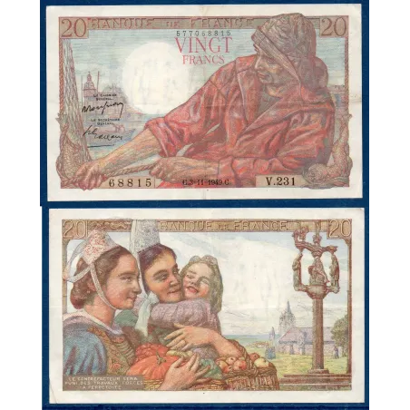 20 Francs Pêcheur, TTB, 3.11.1949 Billet de la banque de France