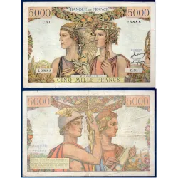 5000 Francs Terre et Mer, TB+, 3.11.1949 Billet de la banque de France