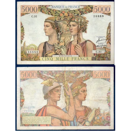 5000 Francs Terre et Mer, TB+, 3.11.1949 Billet de la banque de France