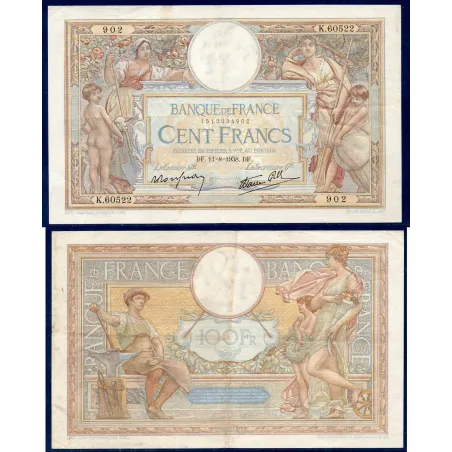 100 Francs LOM, TTB-, 11.8.1938 Billet de la banque de France