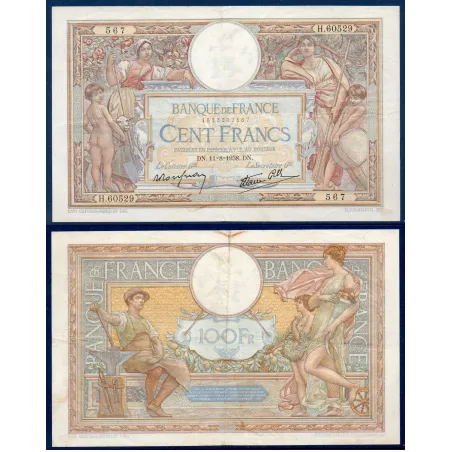 100 Francs LOM, TTB-, 11.8.1938 Billet de la banque de France
