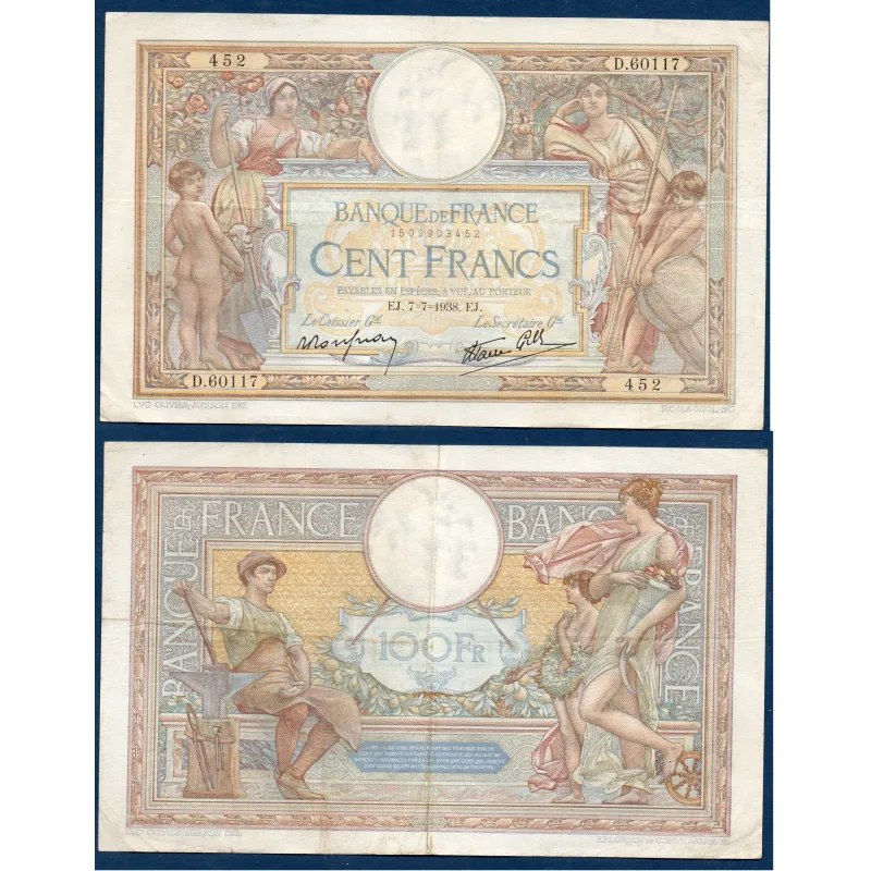 100 Francs LOM, TTB-, 7.7.1938 Billet de la banque de France 100 Francs LOM, TTB-, 7.7.1938 Billet de la banque de France