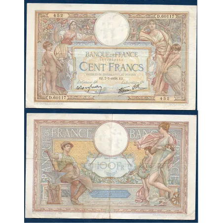 100 Francs LOM, TTB-, 7.7.1938 Billet de la banque de France