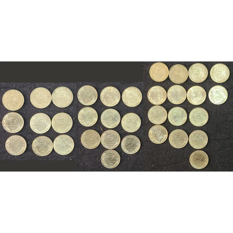 Lot de 34 pièces 5 centimes Lagrifoul 1966-1998 Lot de 34 pièces 5 centimes Lagrifoul 1966-1998
