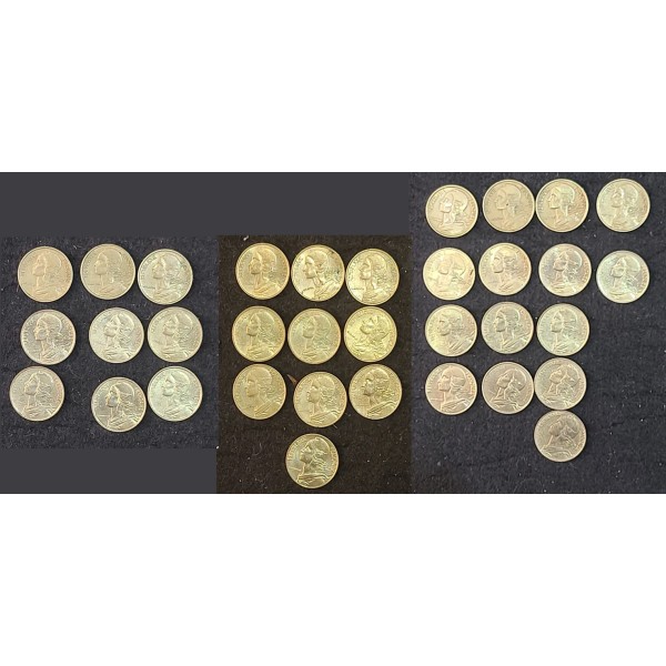 Lot de 34 pièces 5 centimes Lagrifoul 1966-1998