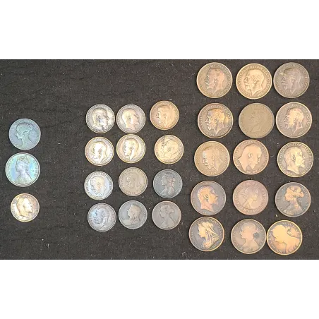 Lot de 30 pièces britanniques en cuivre fin 19eme début 20eme