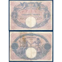 50 Francs Bleu et Rose, TB-, 3.1.1917 Billet de la banque de France