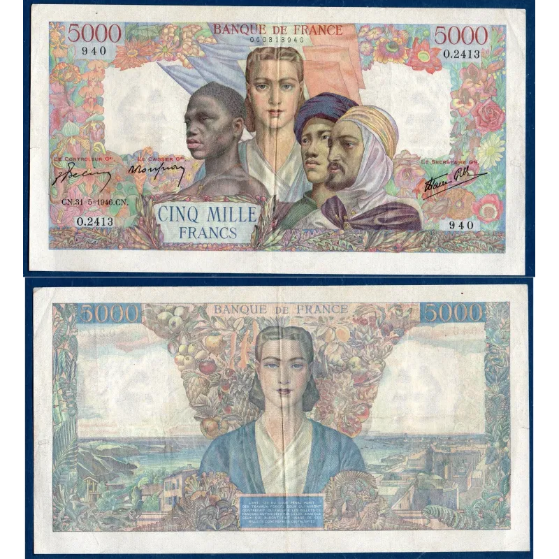 5000 Francs Empire Français, TTB, 16.5.1946 Billet de la banque de France 5000 Francs Empire Français, TTB, 16.5.1946 Billet de la banque de France