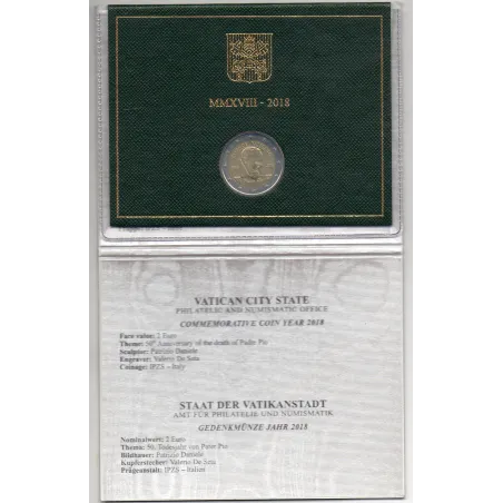 2 euros commémorative Vatican 2018 50 ans de la mort de Padre Pio piece de monnaie €