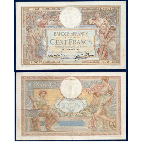 100 Francs LOM, TTB-, 11.8.1938 Billet de la banque de France