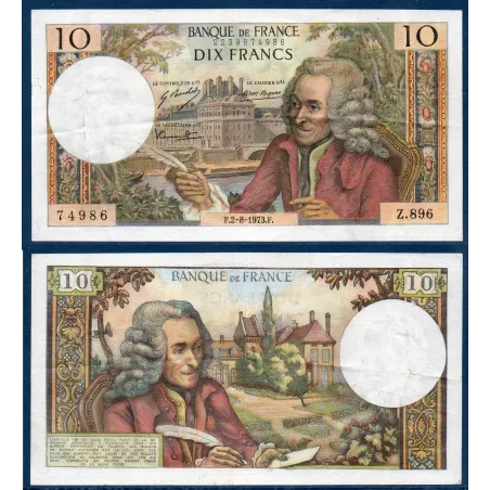 10 Francs Voltaire, TTB, 2.8.1973 Billet de la banque de France