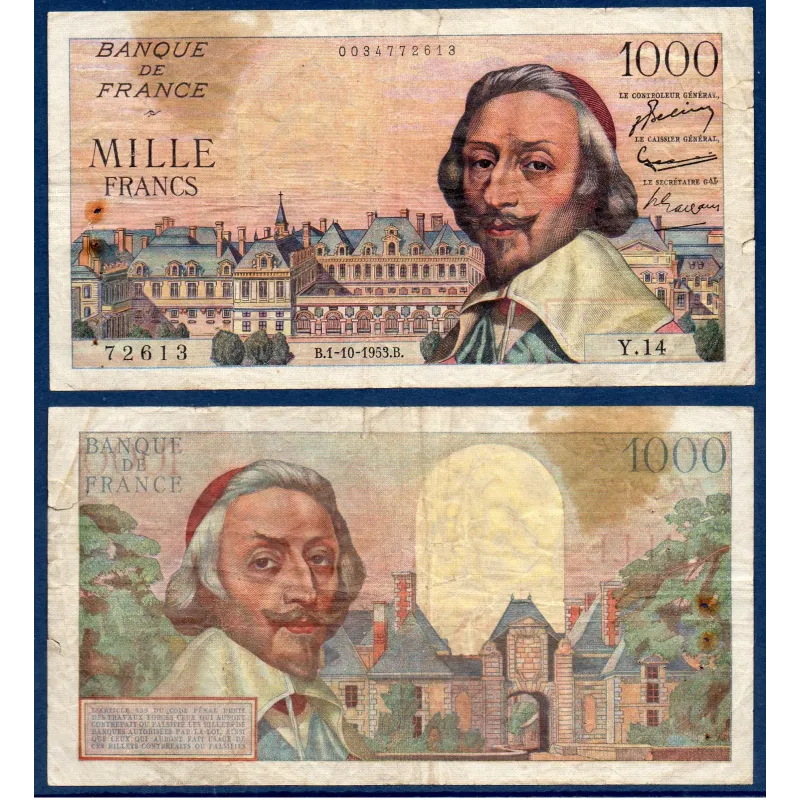 1000 Francs Richelieu, B, 1.10.1958 Billet de la banque de France 1000 Francs Richelieu, B, 1.10.1958 Billet de la banque de France