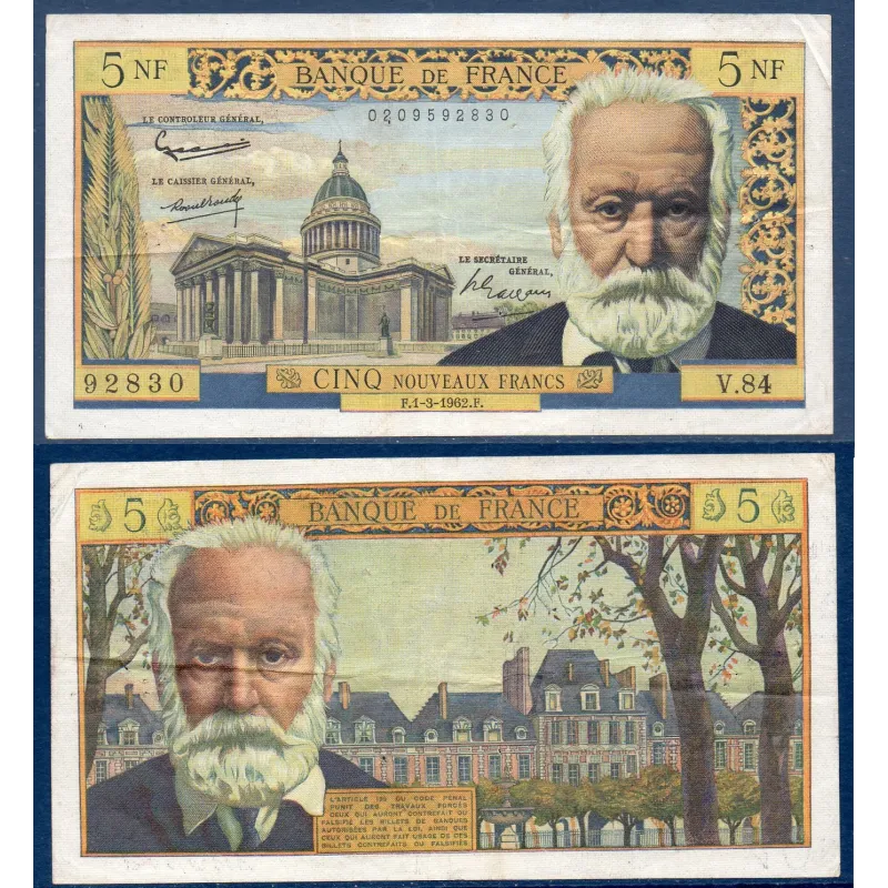 5 Nouveaux Francs Victor Hugo, TTB, 1.3.1962 Billet de la banque de France 5 Nouveaux Francs Victor Hugo, TTB, 1.3.1962 Billet de la banque de France