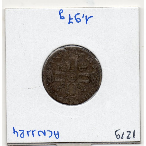 Sol de 15 Deniers ou Quinzain 1693 A flan neuf Louis XIV sur flan ancien pièce de monnaie royale