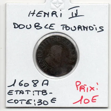 Double Tournois 1608 A Paris Henri IV pièce de monnaie royale