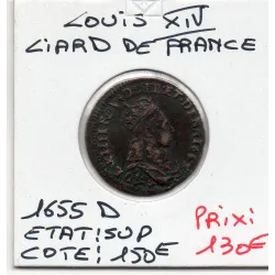 Liard de France 1655 D Vimy Sup Louis XIV pièce de monnaie royale