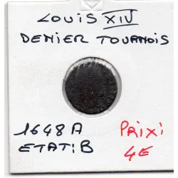 Denier tournois 1648 A Paris B Louis XIV pièce de monnaie royale