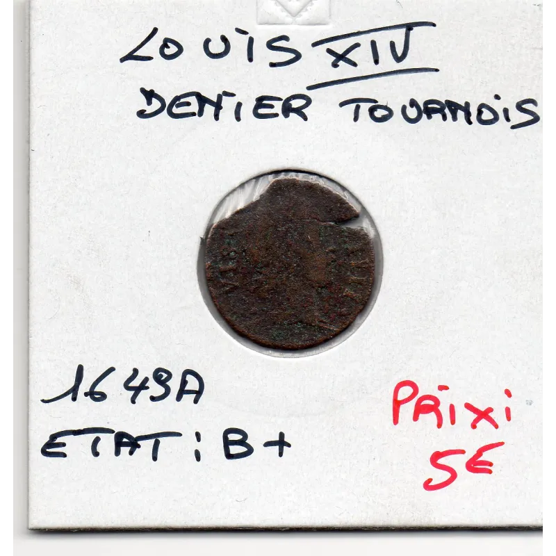 Denier tournois 1649 A Paris B+ Louis XIV pièce de monnaie royale Denier tournois 1649 A Paris B+ Louis XIV pièce de monnaie royale