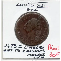 Sol 1779 I Limoges TTB Louis XVI pièce de monnaie royale