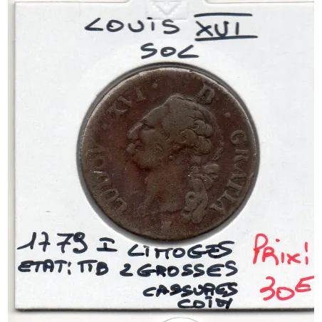 Sol 1779 I Limoges TTB Louis XVI pièce de monnaie royale