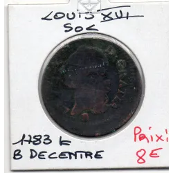 Sol 1783 K Bordeaux B décentrée Louis XVI pièce de monnaie royale