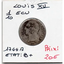 1/10 Ecu au bandeau 1744 A Paris Louis XV pièce de monnaie royale