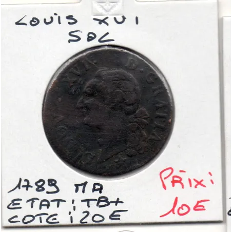 Sol 1789 MA Marseille TB+ Louis XVI pièce de monnaie royale
