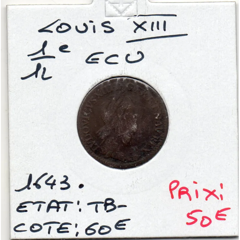 1/12 d'Ecu 1643 A Paris Point Louis XIII TB- 2eme Poincon de Warin pièce de monnaie royale